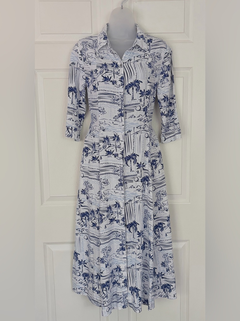 Calypso St. Barth Saint Tropez Linen Coastal Resort Midi Button Down Dress XS - Picture 2 of 16